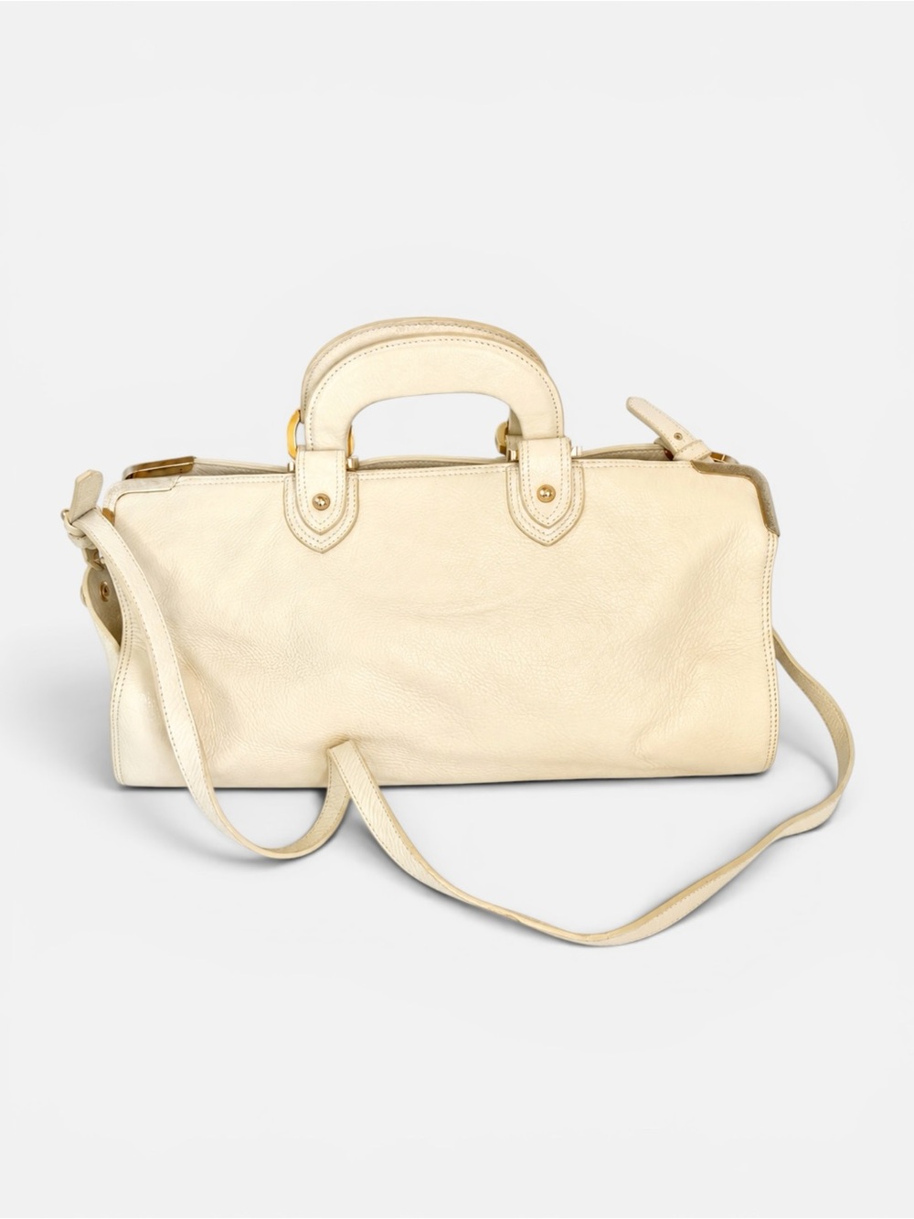 Bally White Pebbled Leather Top Handle Satchel Shoulder Bag Gold Hardware - Picture 2 of 12